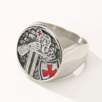 Templar Red Cross Signet Ring — Stainless Steel