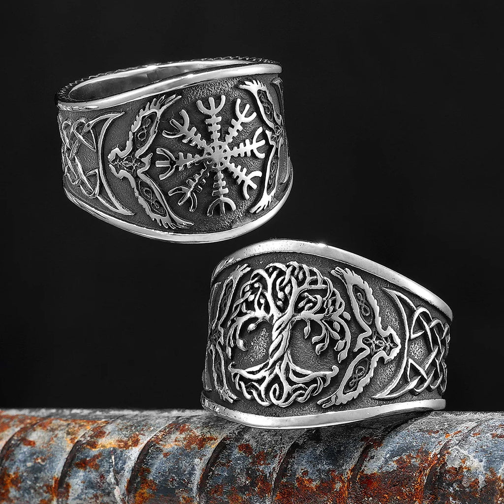 Viking Tree of Life Vegvisir Ring — Stainless Steel