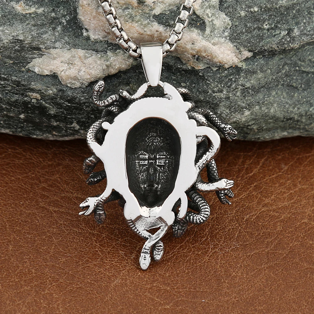 Gothic Unique Medusa Necklace for Men Women Punk Vintage Stainless Steel Snake Pendant Fashion Amulet Jewelry Gifts