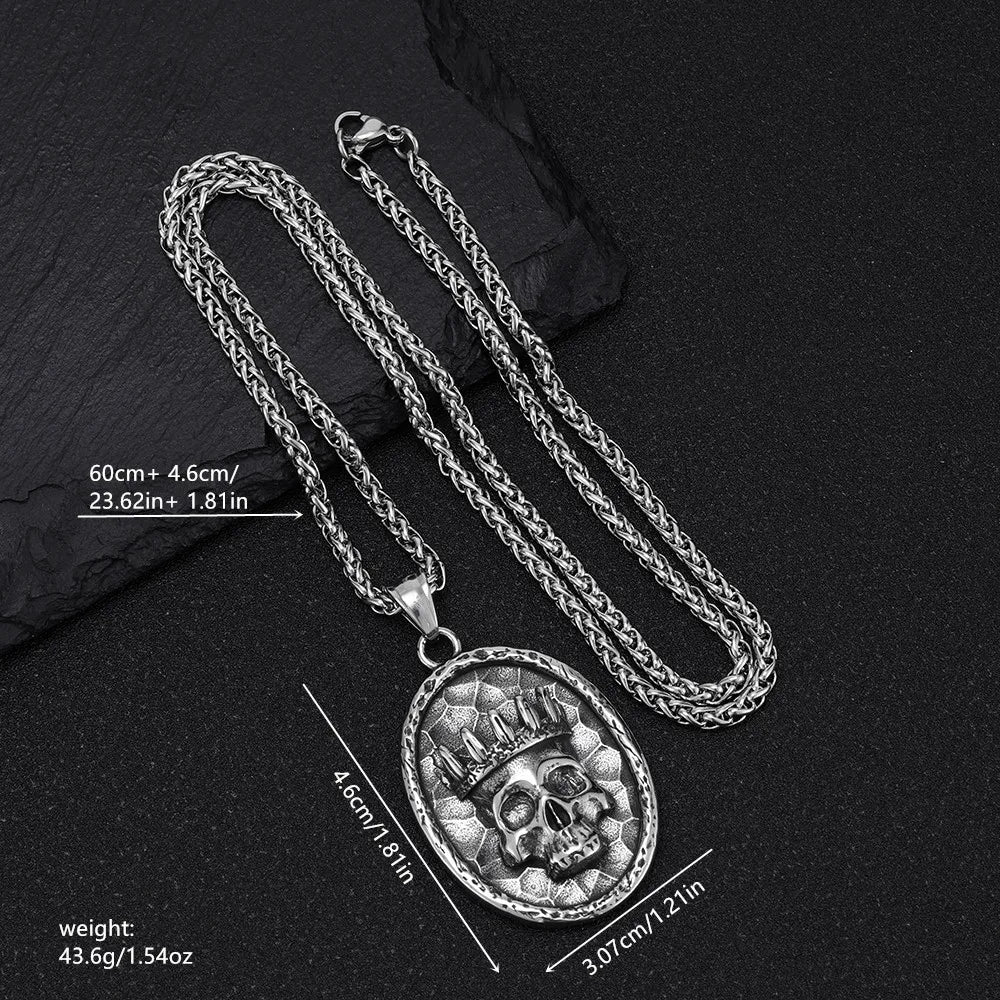 Crown Skeleton Pendant Necklace — Stainless Steel
