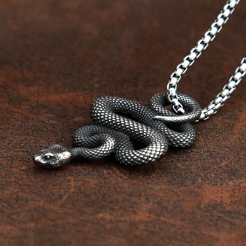 Vintage Snake Pendant Necklace for Men Fashion Punk Stainless Steel Gothic Animal Biker Necklace Jewelry Gift Dropshipping