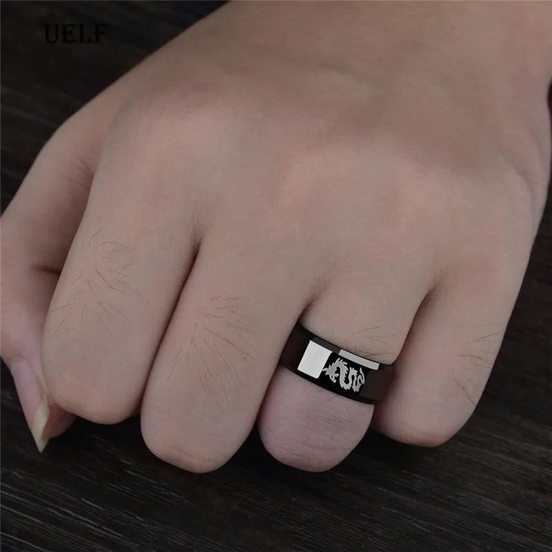 Uelf Punk Fashion Style Antique Retro Male Jewelry Viking Ring Female Black Dragon Amulet Vintage Norse Rune Rings For