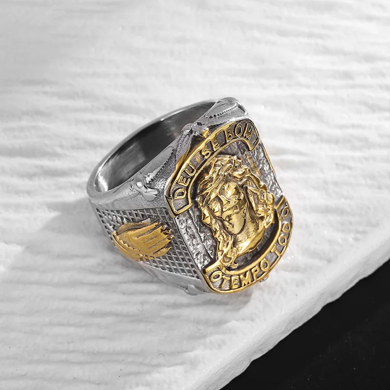 Jesus Face Ring Christian Amulet — 316L Stainless Steel