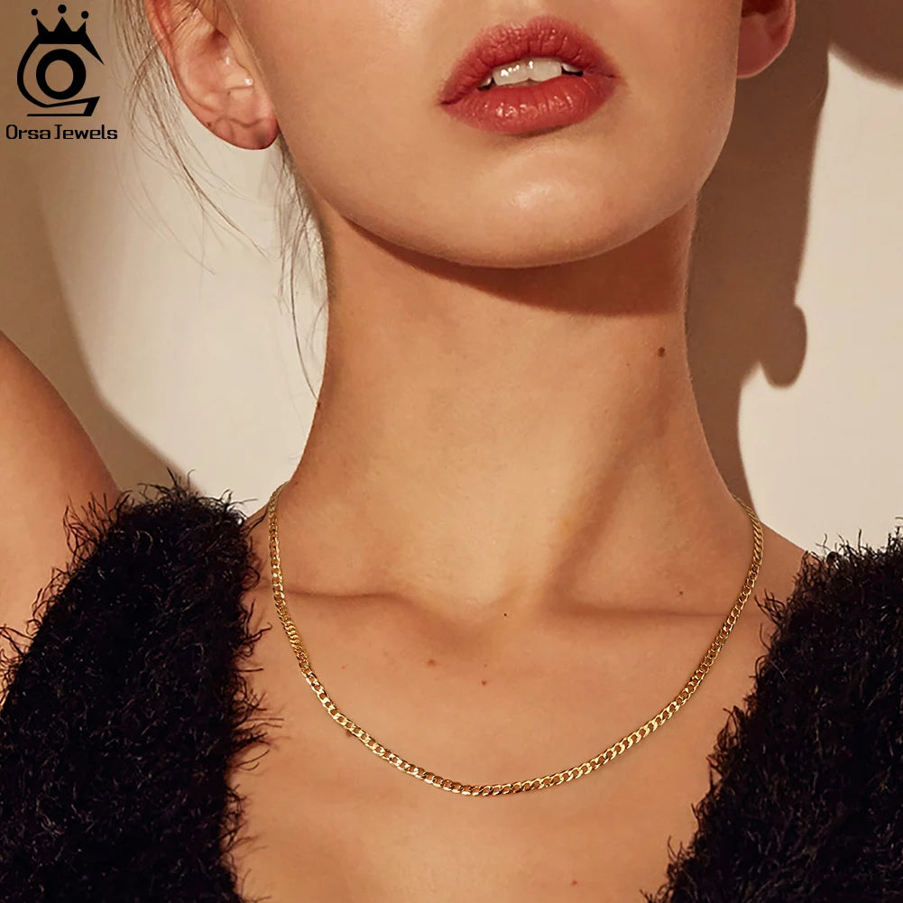 ORSA JEWELS Genuine 925 Sterling Silver Paperclip Chopin Rope Cuban Figaro Box Cable Chain Necklace Simple Basic Chain
