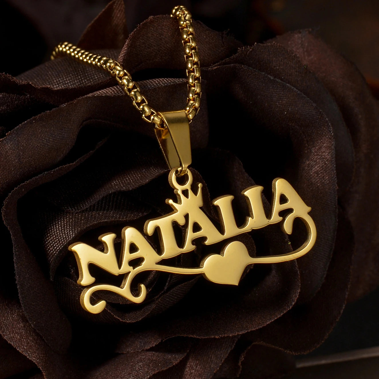 Atoztide 50cm Personalized Custom Names Pendant Necklace Stainless Steel Gold Color Cuban Thick Chain for Men Women Jewelry Gift