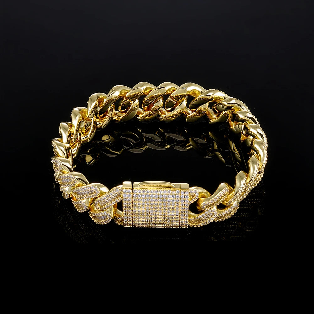 NUOYA Hip Hop 15mm Iced Out Zircon Bracelet Hip Hop Miami Cuban Chain Bracelet Men Jewelry Gift