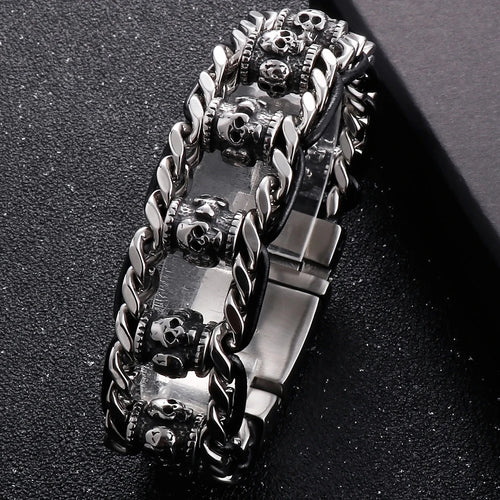 Cool Men‘s Stainless Steel Braided Rope Dragon Bone & Skull Head Bracelet for Man Religious Scripture Bracelets