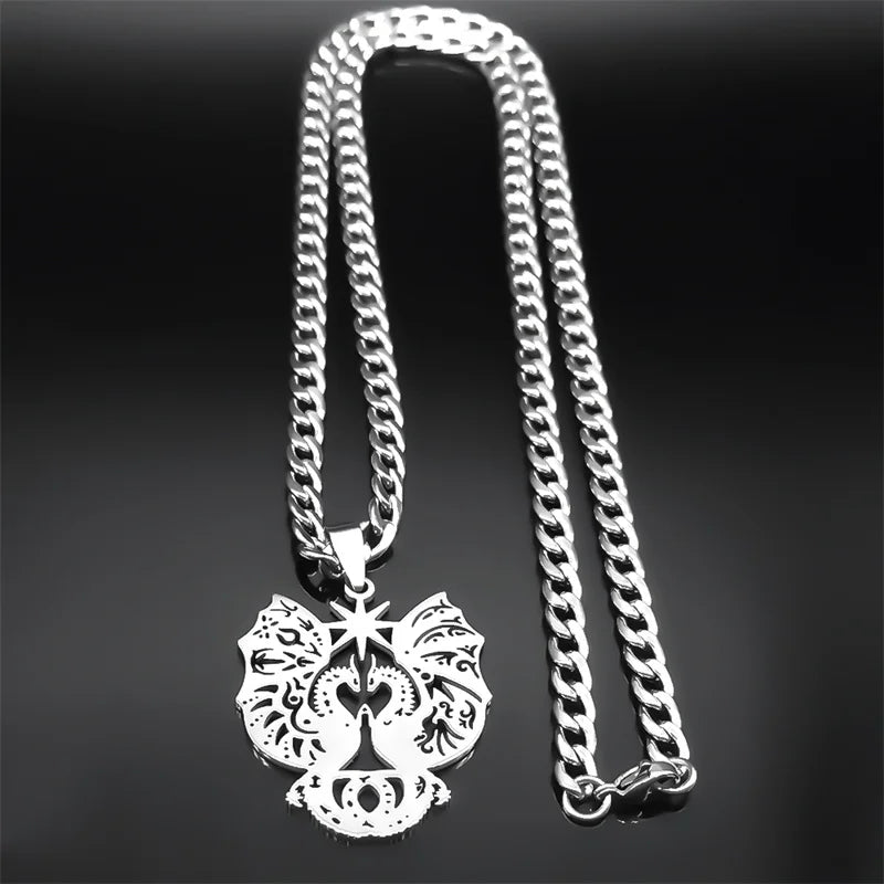Gothic Double Dragon Star Pendant — Silver