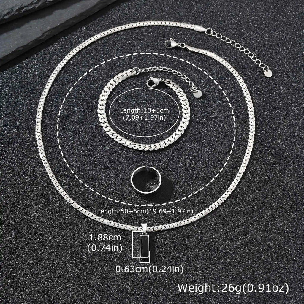 Cuban Stone Chain Jewelry Set — Stainless Steel