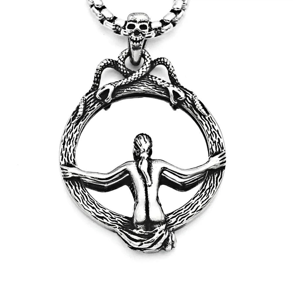 Vintage Stainless Steel Magic Mirror Skull Necklace Pendant Men Women Fashion Silver Color/Gold Biker Snake Necklace