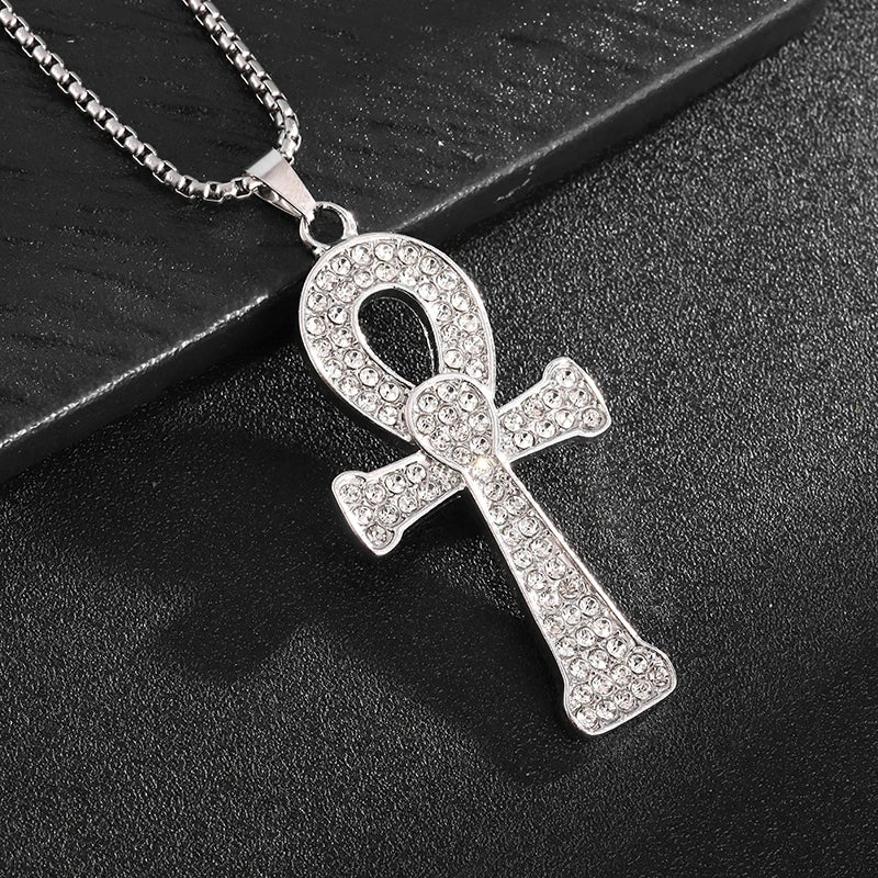 Shining Iced Out Ancient Egyptian God Eye of Horus Cross Pendant Necklace for Men and Women Hip Hop Trendy Amulet