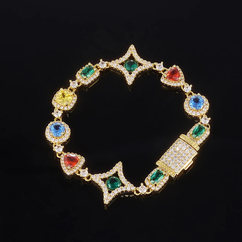 Star Tennis Bracelet Iced Out Colorful CZ