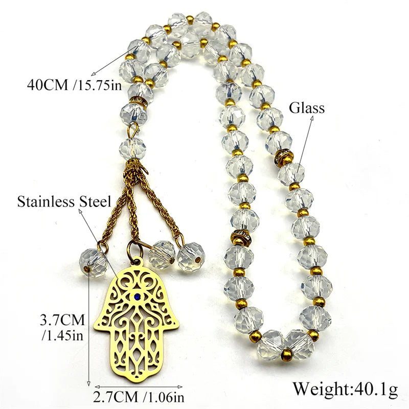Vintage Hamsa Beaded Pendant Necklace — Steel