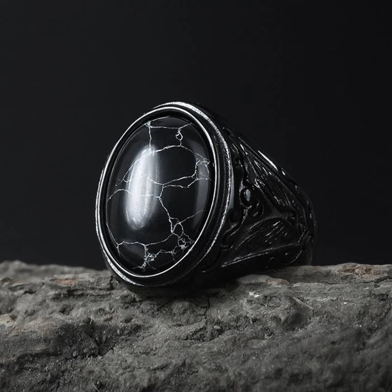 Gothic Dropshipping New Unisex 316L Stainless Steel Cool Punk Classic 3 Colour Stone Ring Pattern Hollowing Anels Anniversary
