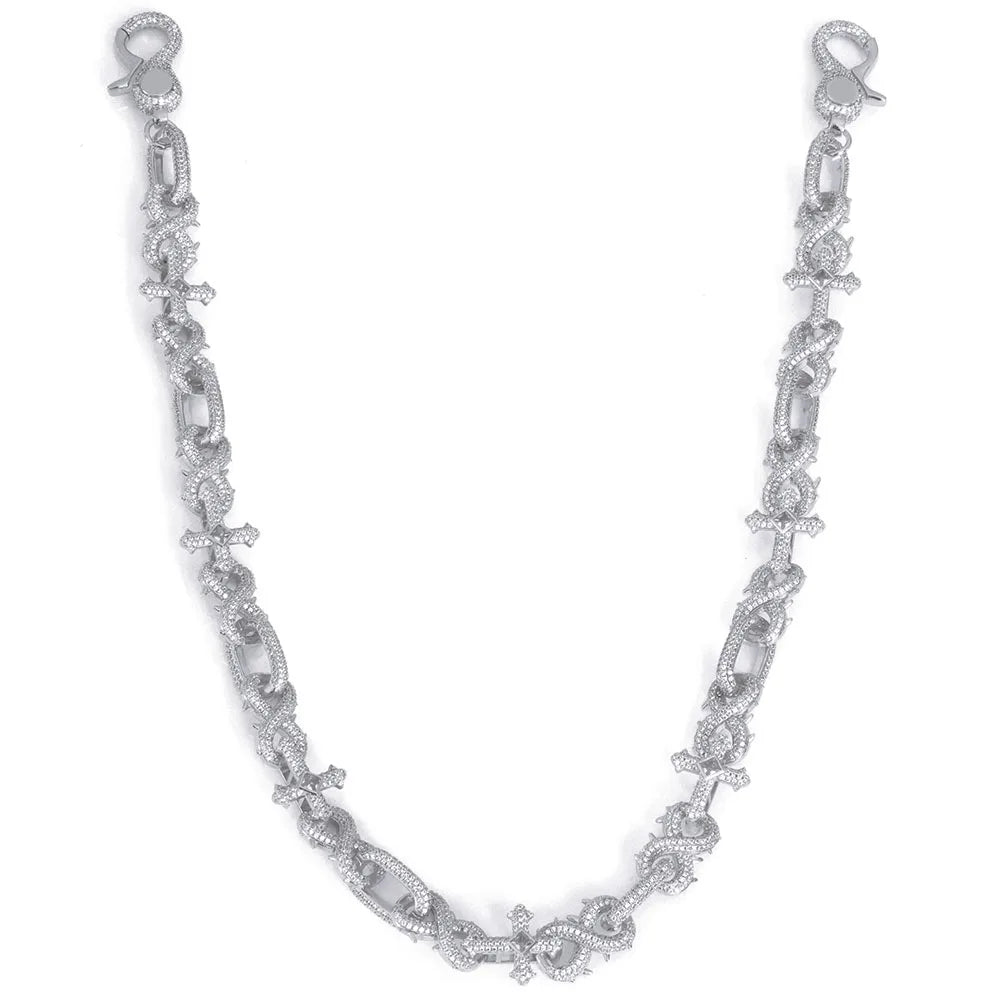 Silver Cross Chain Necklace Iced Out Infinity