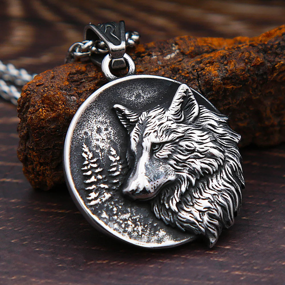 Viking Odin Wolf Head Pendant — Stainless Steel