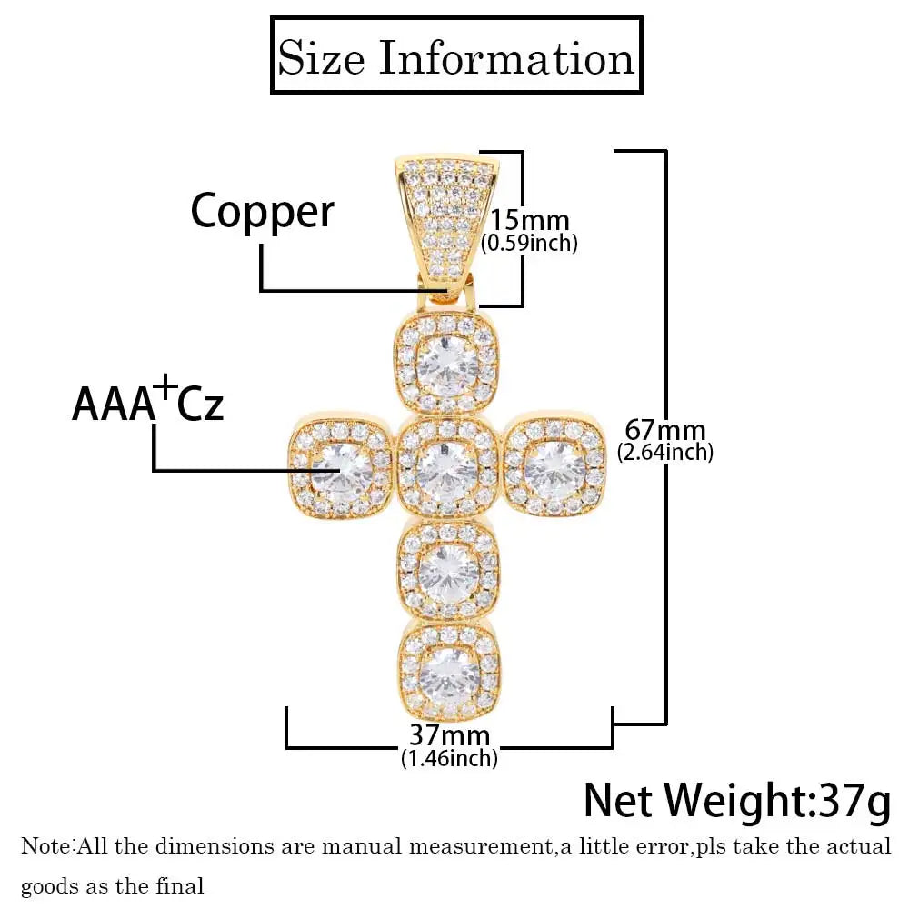 Iced Out Tennis Cross Pendant Necklace