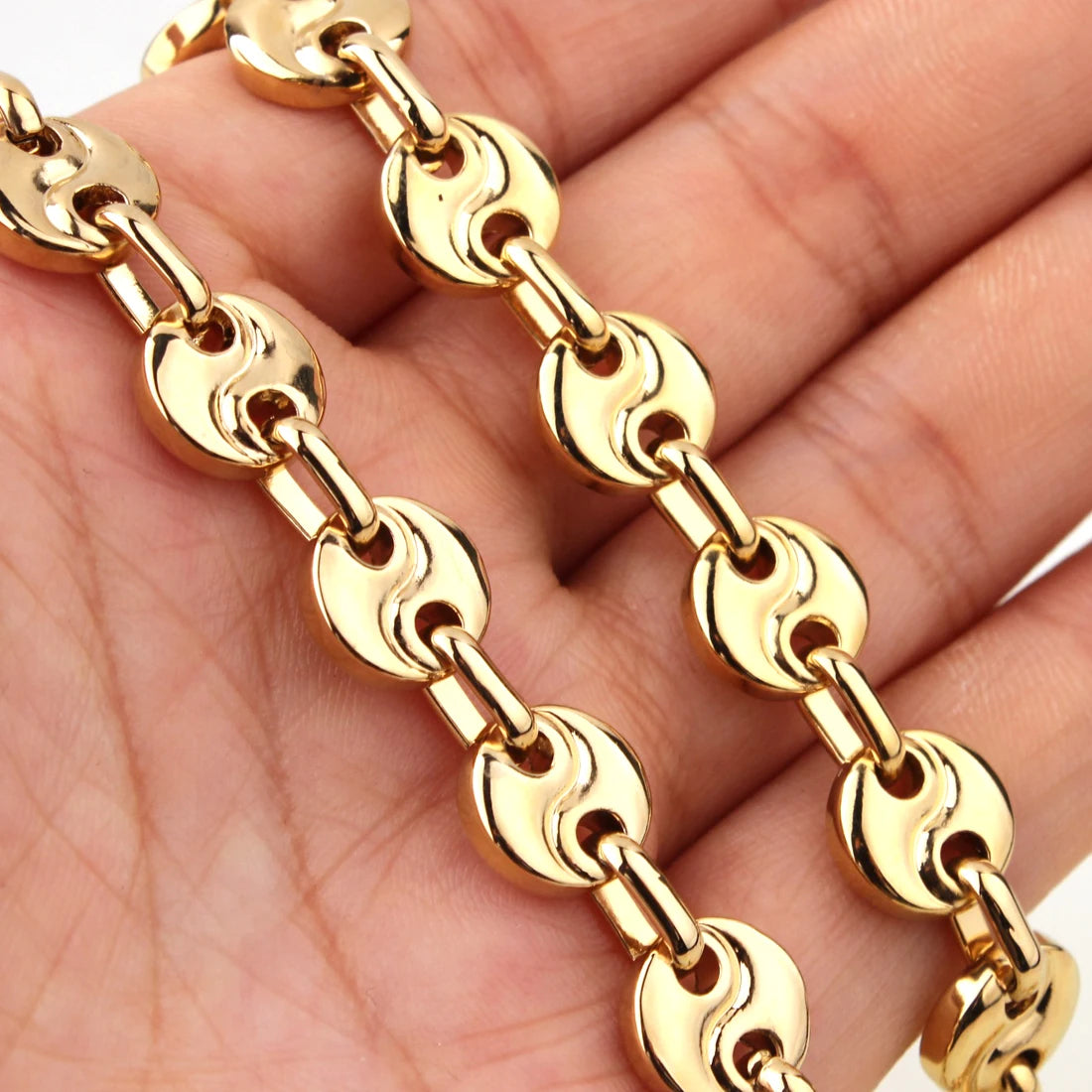 Coffee Bean Chain Necklace 10mm — Gold