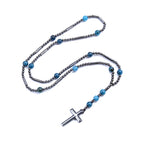 Black Hematite Blue Stone Cross Pendant Necklace — Black-Tone