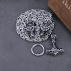 Viking Stainless Steel Wolf Head Thor's Hammer Necklace Men Punk Hip Hop Thick Chain Necklace Nordic Amulet Rune for
