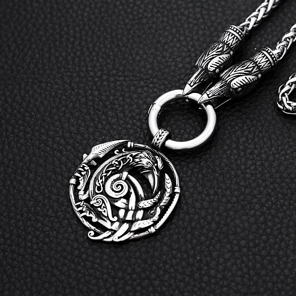 Nordic Viking Raven Pendant Necklace — Stainless Steel