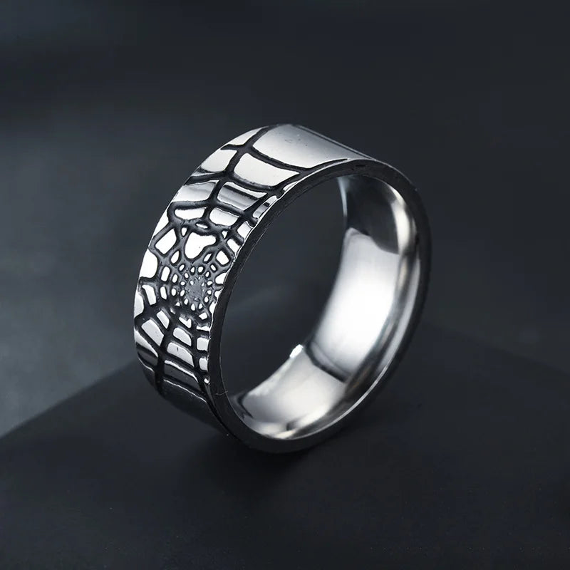 Men' Rings Homme Titanium Steel Ring For Men Spider's Web Oil Drop Punk Ring Fashion Jewelry Accessories Gift Wholesale