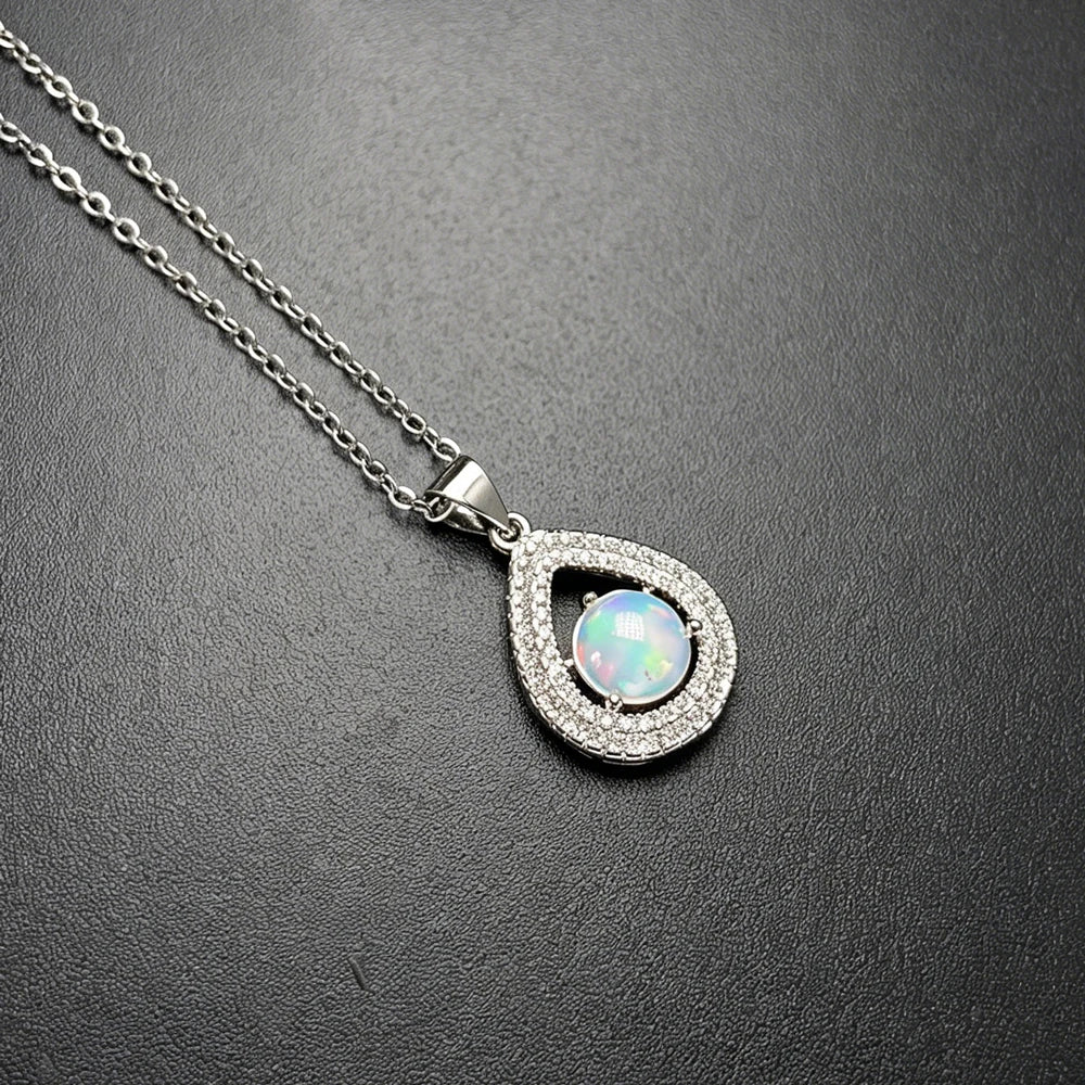 Opal Stone Pendant Necklace — Round 7mm Cabochon