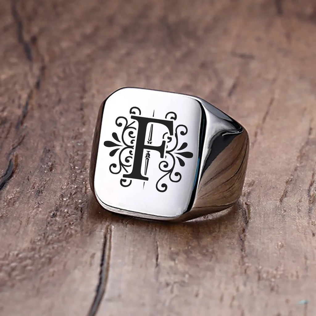 Alphabet Signet Ring — Stainless Steel