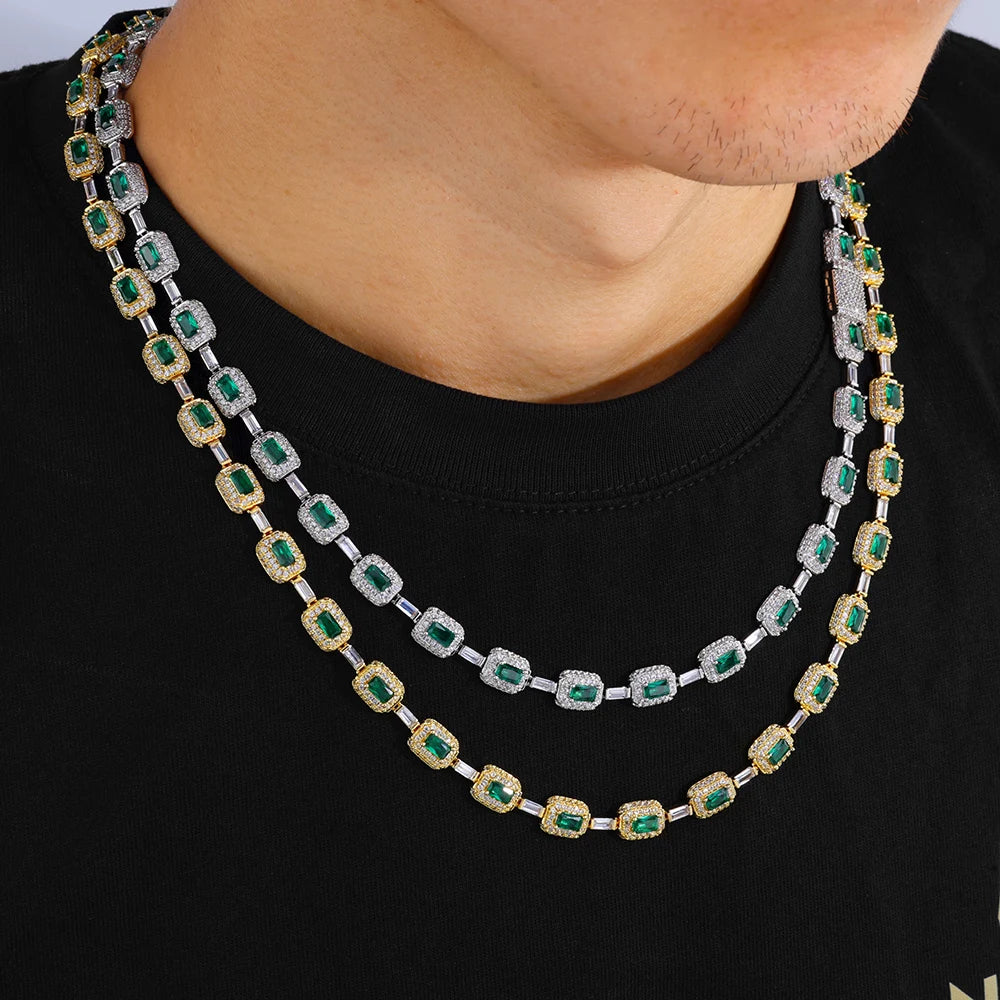 Cross Chain Necklace Iced Out Colorful Gemstone