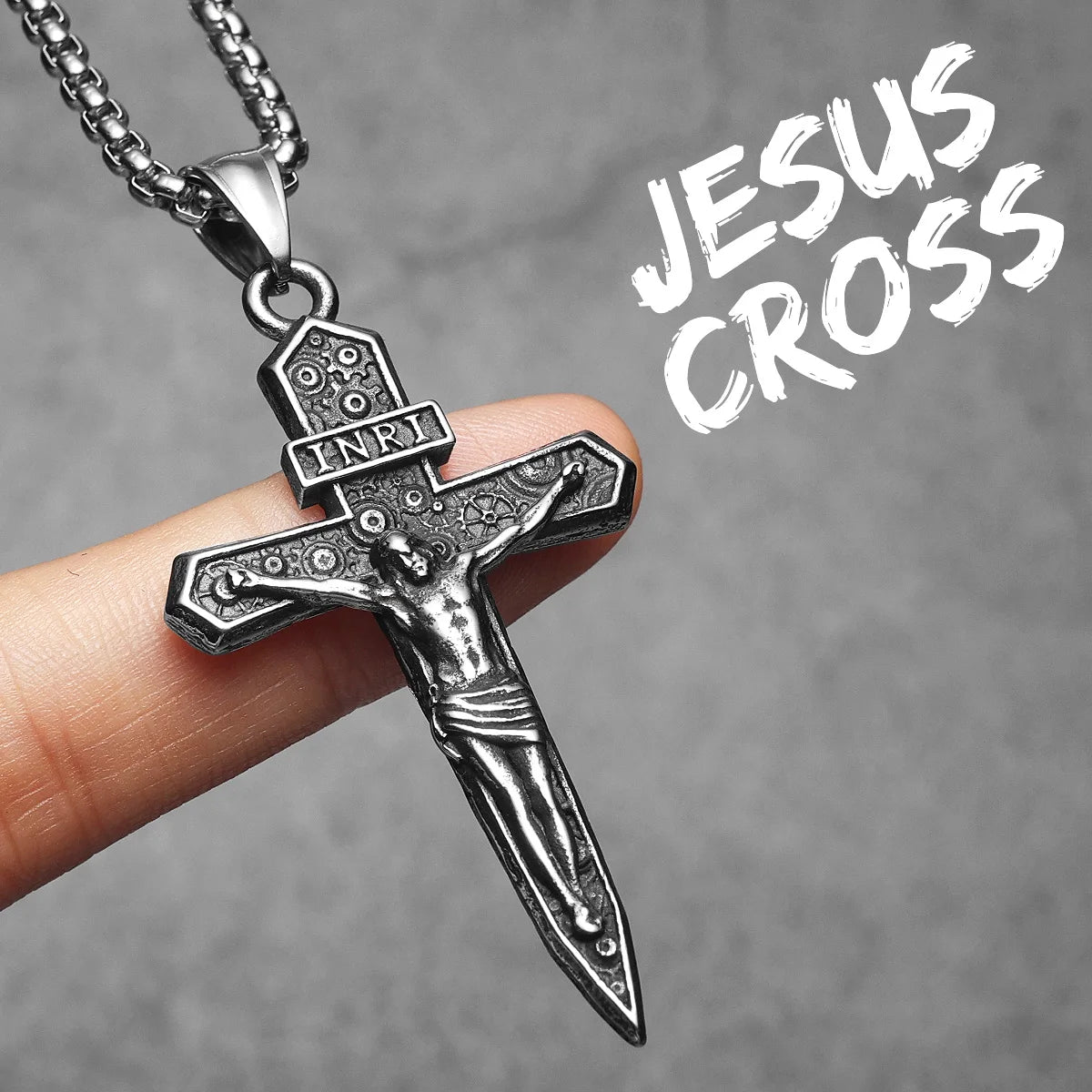 Cross INRI Jesus Pendant Necklace Stainless Steel