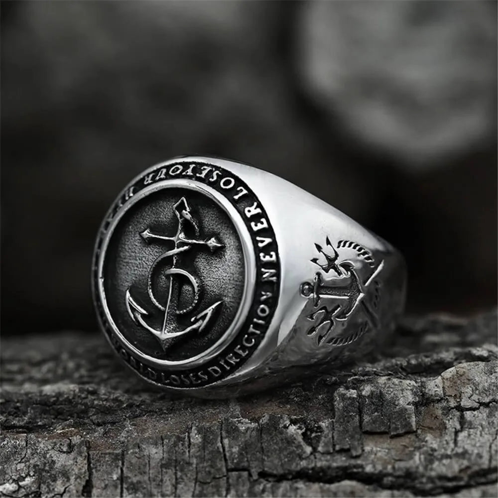 Hip Hop Trend Retro Simple Trend Punk Rock Viking Alloy Anchor Ring for Men Street Accessories