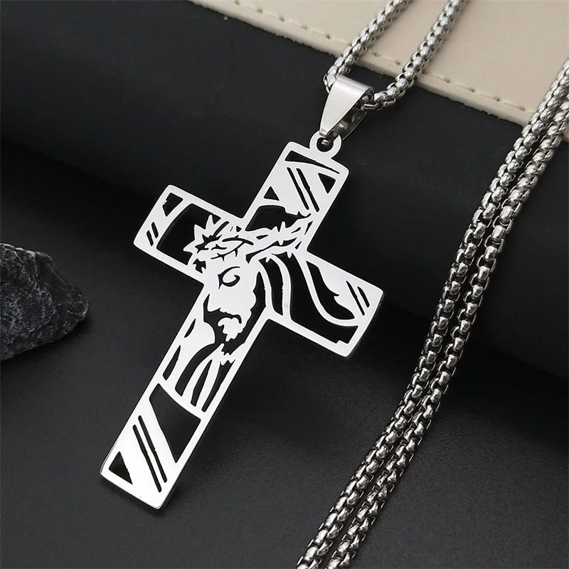 Christ Jesus Cutout Pendant Necklace — Stainless Steel Box Chain