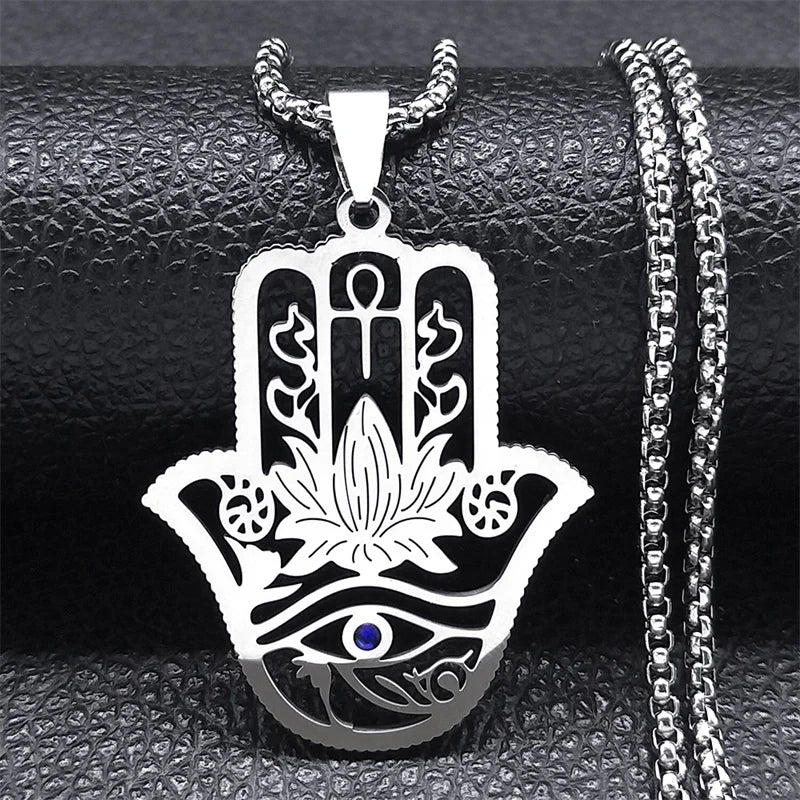 Hamsa Ankh Eye of Horus Pendant Necklace