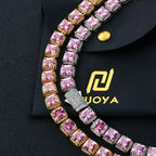 Tennis Chain Necklace Iced Out Pink Princess Cut