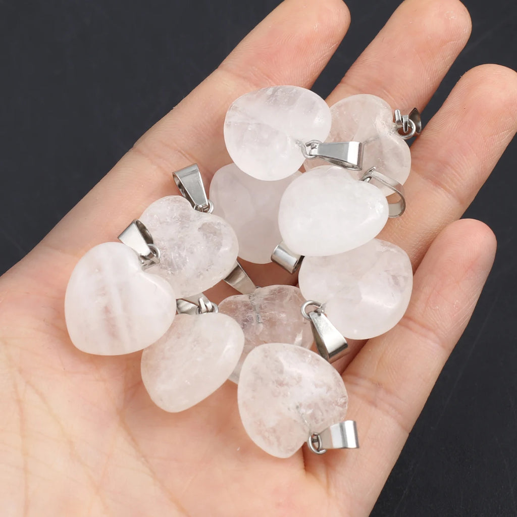 5pc Natural Stone Pendant Heart Clear Quartz Healing Crystals Stone Charms For Jewelry Making DIY Necklaces