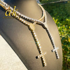 Aokaishen Tennis chain Necklace Choker Cross Drip for Men 5A Prong Setting Cubic Zirconia Copper Gold Plated Hip Hop Jewelry