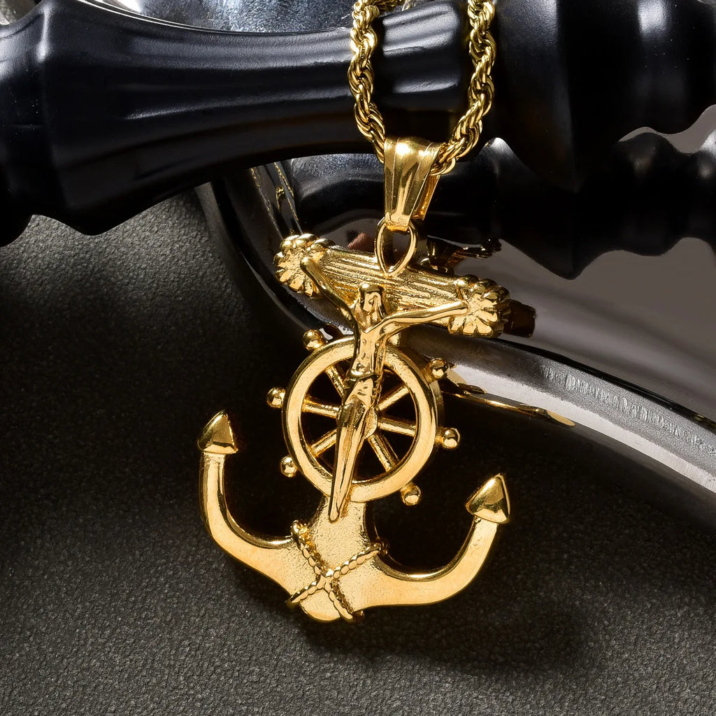 Cross Anchor Pendant Necklace — Gold-Tone Men's and Women's