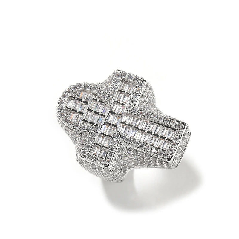 Iced Out Cross Ring for Men and Women — Two-Tone CZ Pave