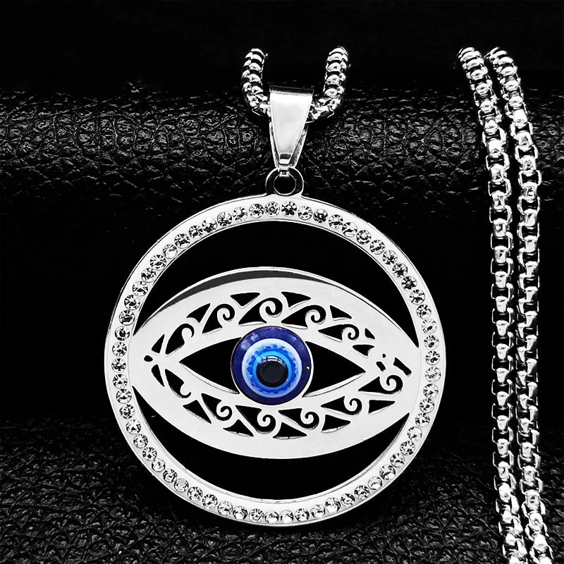 Hamsa Evil Eye Pendant Necklace — Stainless Steel