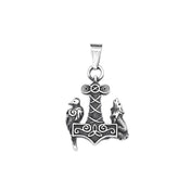 Viking Thor Hammer Wolf Pendant — Stainless Steel