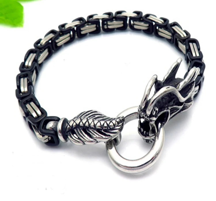 Dragon Head Byzantine Double Link Bracelet — Stainless Steel
