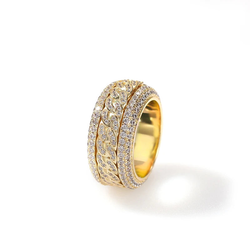 Rotatable Cuban Link Ring for Men — Iced Out CZ, Two-Tone