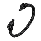 U7 Stainless Steel 6mm Wide Twristed Cable Open Bangle Cuff for Man Skull Dragon Long Charm End Rock Gothic Punk Jewelry Gift