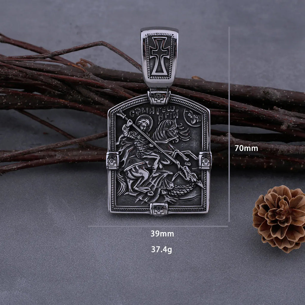 Stainless Steel Retro Religious Holy Warrior Necklace Men and Women Back Bible Cross Amulet Biker Pendant Necklace