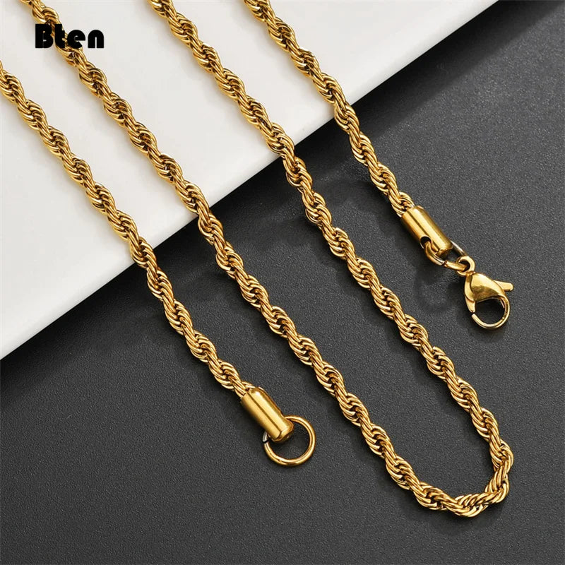 BTEN 2020 Classic Rope Chain Men Necklace Width 2/3/4/5 MM Stainless Steel Figaro Cuban Chain Necklace For Men Women Jewelry