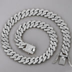 14mm Iced Out  Prong Cuban Link Chain Necklace for Men Women 2 Row Rhinestone Paved Miami Rhombus Hip Hop Jewelry Wholesale