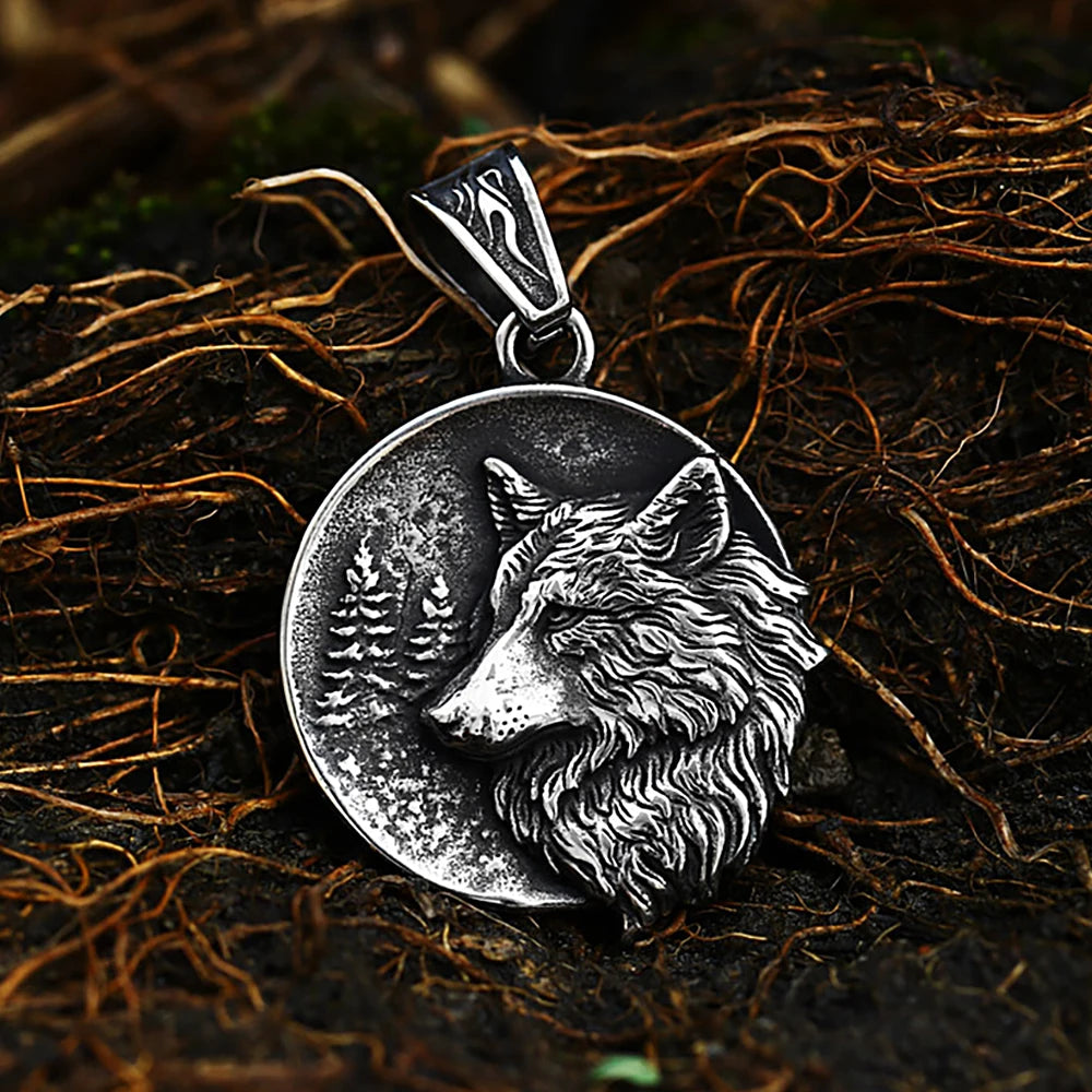Vintage Viking Wolf Pendant Necklaces For Men Punk Street Rock Nordic Stainless Steel Odin Wolf Head Necklace Fashion Jewelry