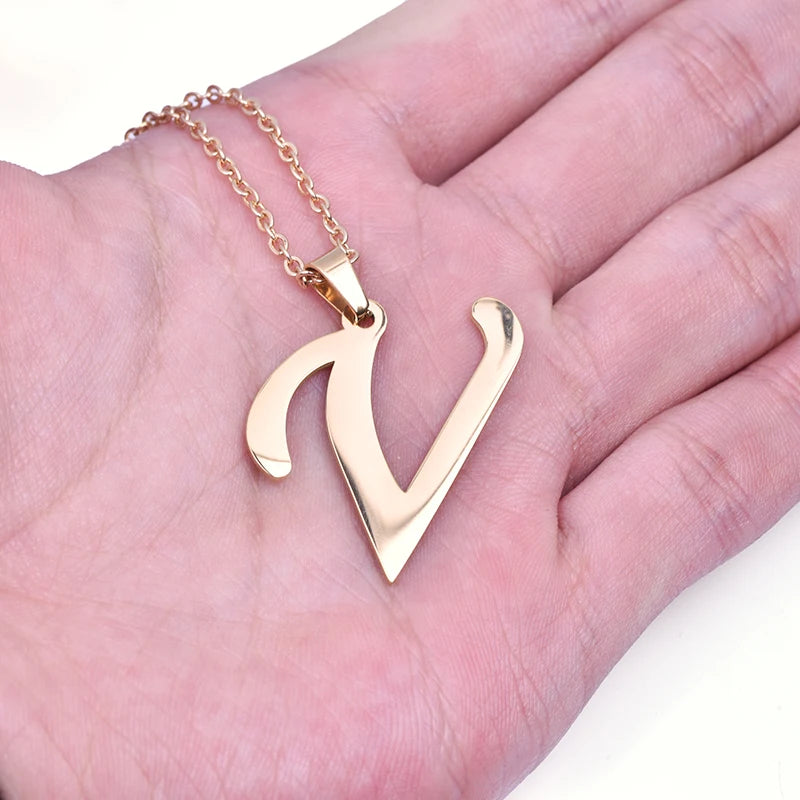 Initial 26 Letters Pendant Stainless Steel Necklaces For Women Men Accessories English Alphabet Necklace Fashion