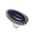 Retro Silver Ring Jewelry Vintage Blue Sandstone Large Stone Luxury Elegant Ring Fine Gift Rings for Women Men