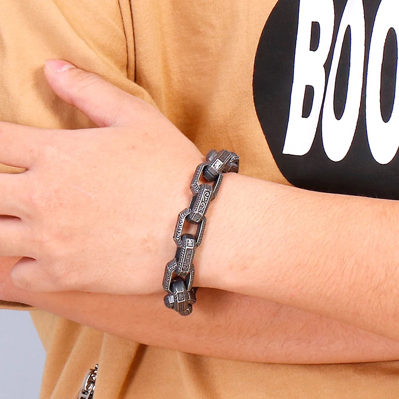 Fongten Vintage Square Bracelet For Men Stainless Steel Totem Viking Charm Heavy Bracelets Bangle Male Jewelry Pulsera